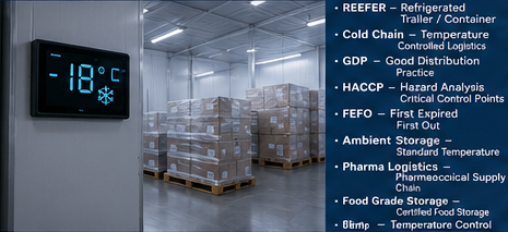 Cold chain warehouse with refrigerated storage and temperature controlled logistics operations