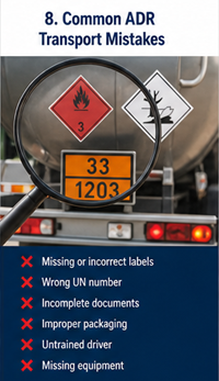 Dangerous goods transport inspection showing ADR compliance mistakes and missing labels
