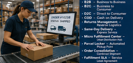 eCommerce warehouse fulfillment operations with package sorting and online order processing