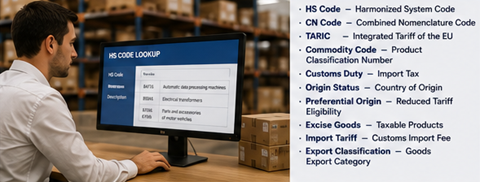 Customs tariff classification and HS code documentation for international shipping and abbreviations in global trade