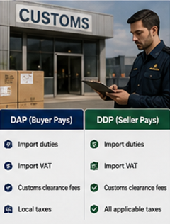 Customs duties VAT and international import procedures under DDP and DAP shipping terms