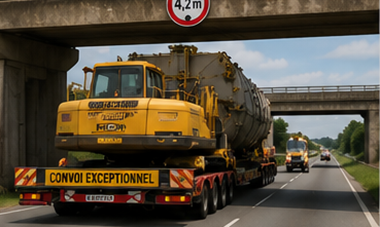Heavy haul truck carrying oversized load exceeding standard road dimensions