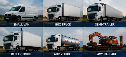 Different freight vehicles and cargo capacity affecting transport prices in Europe